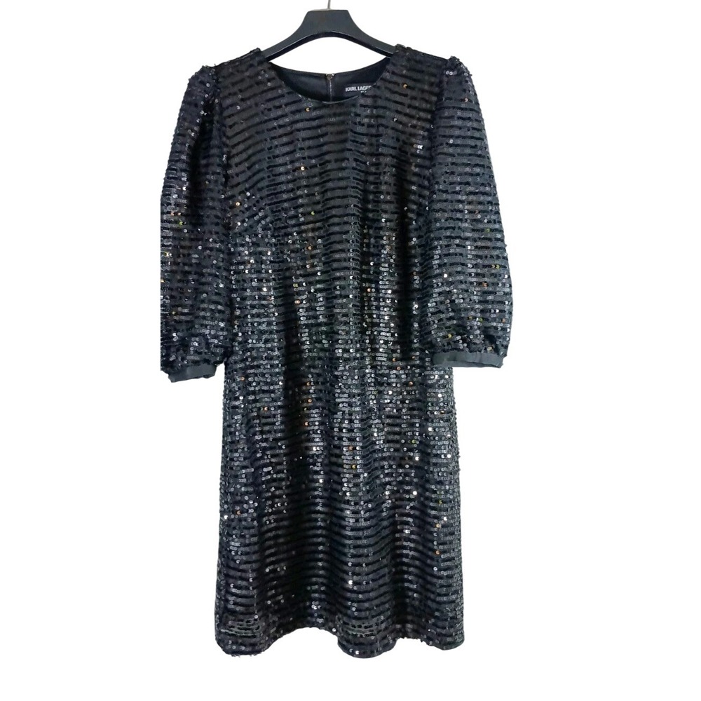 karl Lagerfeld womens mini dress black sequins L black whimsigoth party cocktail